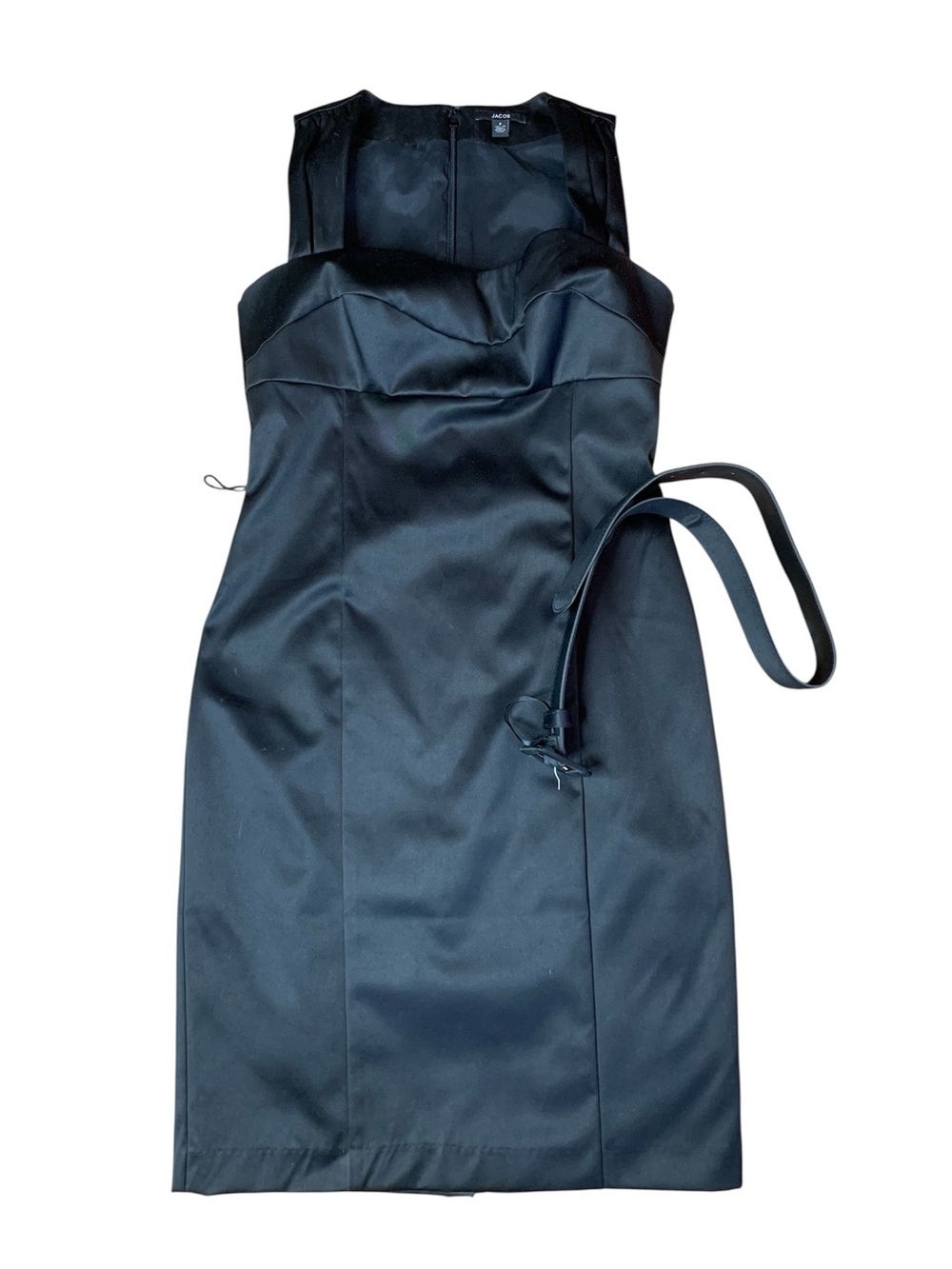 Jacob Black Satin-Look Sheath Dress with Belt – Size 4